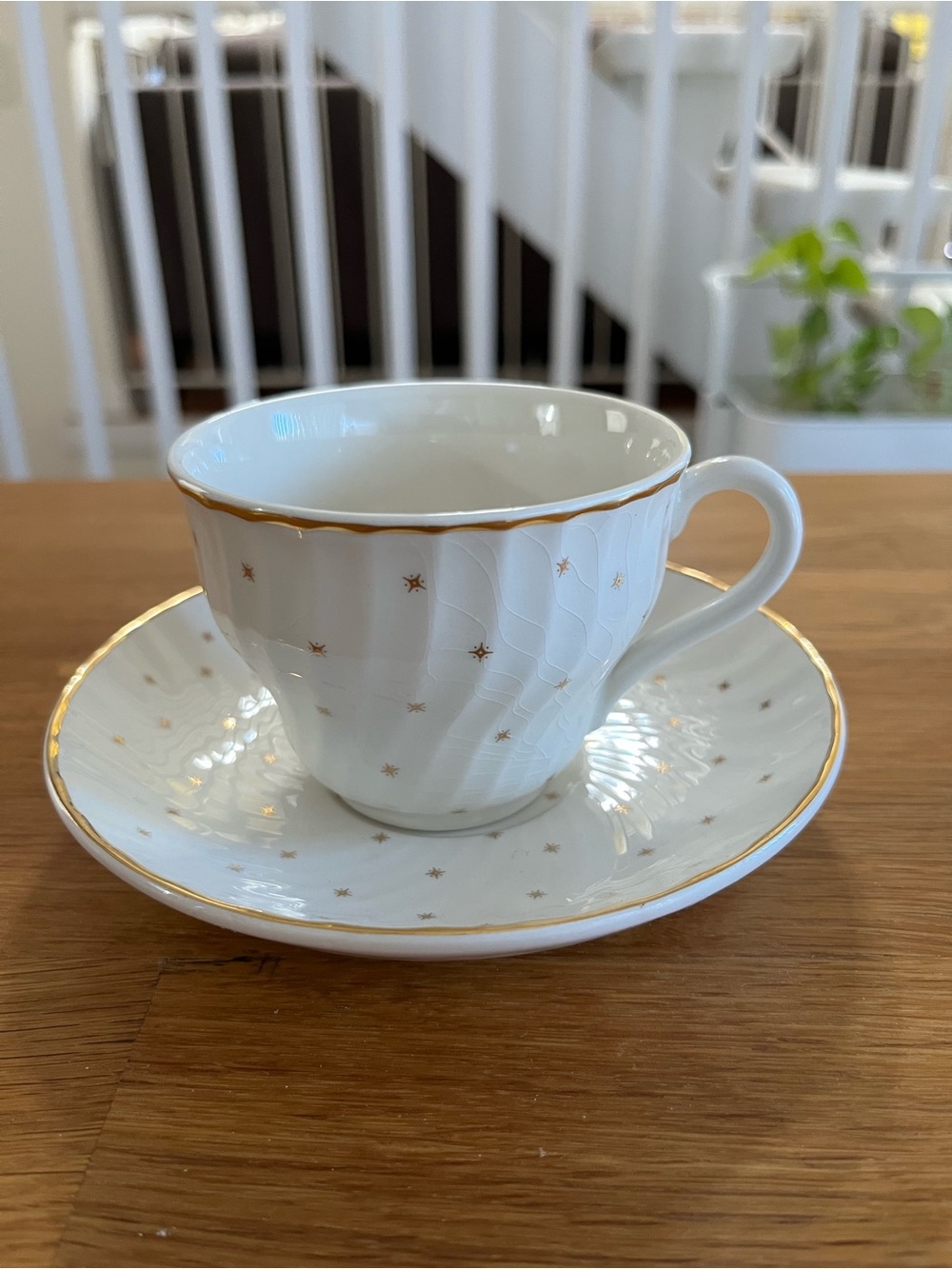 Vintage Laura Ashley England Starlight Teacup and Saucer with Gold Star Accents